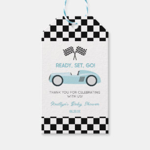 Etiquetas Para Regalos Azul Coche de Carreras Listo Comienza Vamos Shower