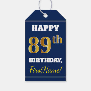 Etiquetas Para Regalos Azul, Dorado Falso Cumpleaños 89 + Nombre Personal