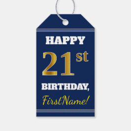 Etiquetas Para Regalos Azul, Faux Gold 21st Birthday + Nombre personaliza