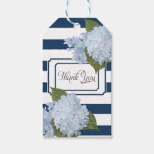 Etiquetas Para Regalos Azul Hydrangea Floral Moderno Navy elegante a raya