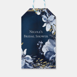 Etiquetas Para Regalos Azul Marino y Dorado Floral Acuarela Moderna Elega