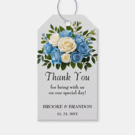 Etiquetas Para Regalos Azul personalizado y floral blanco Gracias