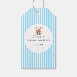 Etiquetas Para Regalos Azul rayado apenas podemos esperar baby shower 