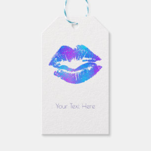 Etiquetas Para Regalos Azul y Morado Labios Pintados Fantasía Rosa