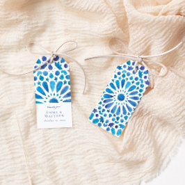 Etiquetas Para Regalos Azulejo Mediterráneo Azul Acuarela Boda