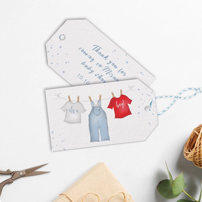 Etiquetas Para Regalos Baby Boy Whimsical Denim Blue Baby Shower (Subido por el creador)