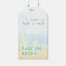 Etiquetas Para Regalos Baby On Board Surfing Beach Watercolor Baby Shower