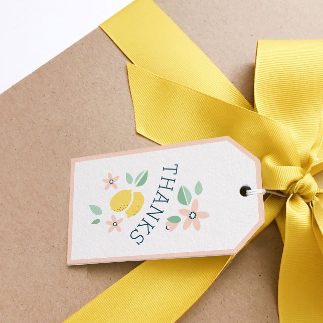 Etiquetas Para Regalos Baby Shower botánico amarillo limón lindo (Cute Lemon Yellow Botanical Bold Baby Shower gift tag)