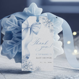 Etiquetas Para Regalos Baby Shower Copo de Nieve Azul Lazo