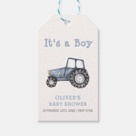 Etiquetas Para Regalos Baby Shower de Tractor de color acuático Boho Boy