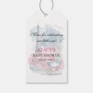 Etiquetas Para Regalos Baby Shower de Viaje París y Carruaje Azul Rosa