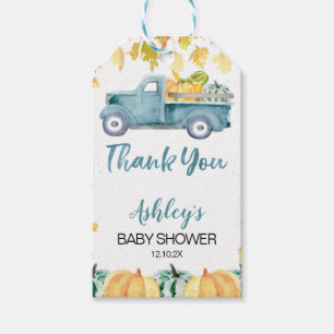 Etiquetas Para Regalos Baby Shower del camión de calabaza azul