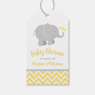 Etiquetas Para Regalos Baby Shower moderno de elefantes amarillos y grise