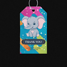 Etiquetas Para Regalos Baby Shower moderno y colorido de elefante azul