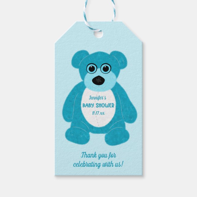 Etiquetas Para Regalos Baby Shower Personalizado Blue Teddy Bear (Anverso)