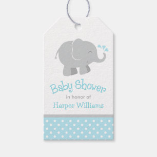Etiquetas Para Regalos Baby Shower, un elefante azul cielo moderno y gris