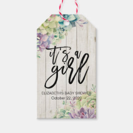 Etiquetas Para Regalos Baby Shower Watercolor Succulent Plants White Wood