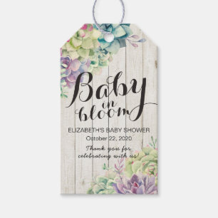 Etiquetas Para Regalos Baby Shower Watercolor Succulent Plants White Wood