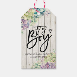 Etiquetas Para Regalos Baby Shower Watercolor Succulent Plants White Wood