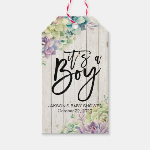 Etiquetas Para Regalos Baby Shower Watercolor Succulent Plants White Wood