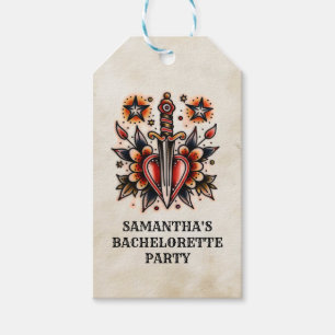 Etiquetas Para Regalos Bachelorette vintage retro tatuaje corazón daga vi