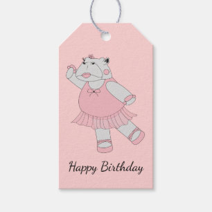 Etiquetas Para Regalos Bailarina Hipopótamo Rosa Claro Cumpleaños Feliz