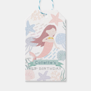 Etiquetas Para Regalos Bajo el Mar de la Sirena Cumpleaños Verde