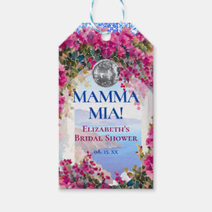 Etiquetas Para Regalos Baldosas Azules Flores Rosadas Bola de Disco Medit