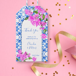 Etiquetas Para Regalos Baldosas azules y buganvillas elegantes gracias