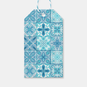 Etiquetas Para Regalos Baldosas orgánicas en azul y blanco