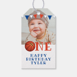 Etiquetas Para Regalos Baloncesto Ball ONE Foto Primer cumpleaños