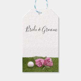 Etiquetas Para Regalos Baloncesto de golf con flor de clavel rosa sobre v