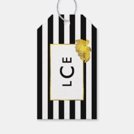 Etiquetas Para Regalos Bandas de regalo de Black Stripe & Gold Peony Mono