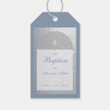 Baptism Boy Dusty Blue Faux Silver Arch Script
