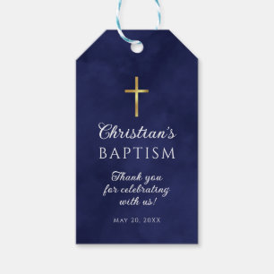 Etiquetas Para Regalos Baptism Boy Elegante acuarela azul real