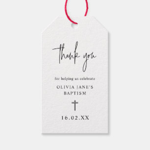 Etiquetas Para Regalos Baptismo Minimalista con escritura moderna Gracias