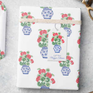Etiquetas Para Regalos Barrera de Chinoiserie de Geranios Rojos Personali