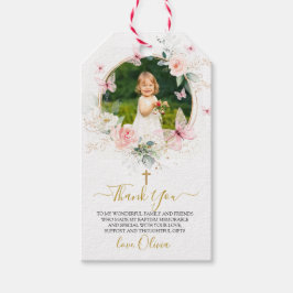 Etiquetas Para Regalos Bautismo con mariposa floral rosa