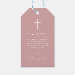 Etiquetas Para Regalos Bautismo rosa polvoriento de la cruz moderna