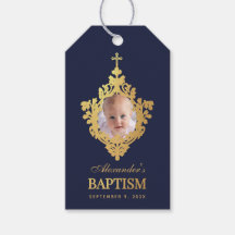 Bautizo de Niño Foto Azul Marino Elegante Falso Or