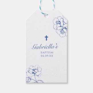 Etiquetas Para Regalos Bautizo Floral Botánico Azul