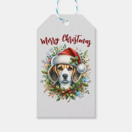 Etiquetas Para Regalos Beagle de Navidad Estilo Rústico de Granja