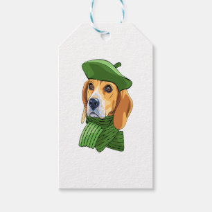Etiquetas Para Regalos Beagle de perro en boina verde francesa