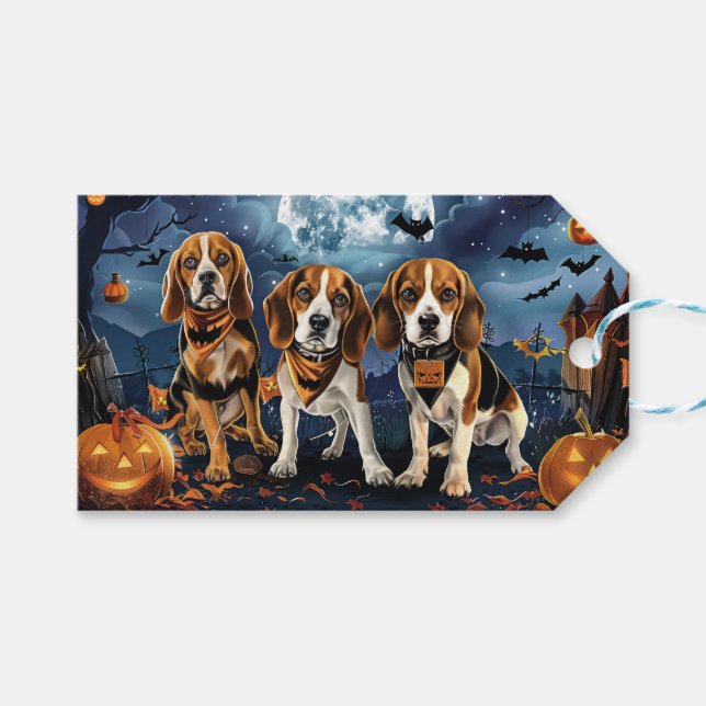 Etiquetas Para Regalos Beagle Halloween Spooky (Frente (Horizontal))