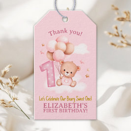 Etiquetas Para Regalos Beary Sweet One Gift | Boho Pink Bear Birthday