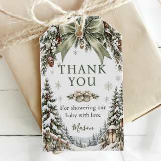 Etiquetas Para Regalos Bebé con lazo verde, hace frío afuera, baby shower