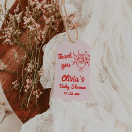 Etiquetas Para Regalos Bebé De Floral Rojo De Mano En La Ducha De Bloom