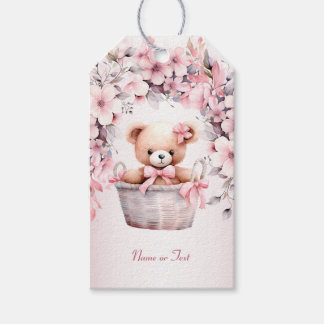Etiquetas Para Regalos Bebé de peluche Niña Flores rosadas Fiesta elegant