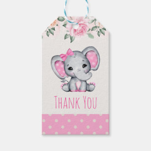 Etiquetas Para Regalos Bebé rosa dulce elefante y la frontera de Rosas gr