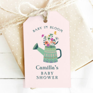 Etiquetas Para Regalos Bebé verde rosa en Baby Shower en flor